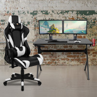 Flash Furniture BLN-X20D1904-BK-GG Black Gaming Desk and Black Reclining Gaming Chair Set with Cup Holder, Headphone Hook & 2 Wire Management Holes